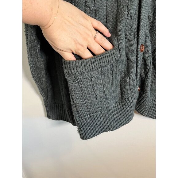 Retro Cable Knit Grandpa Sweater 2XL Green Neutral Cardigan Preppy Old Money 80s - Picture 8 of 10